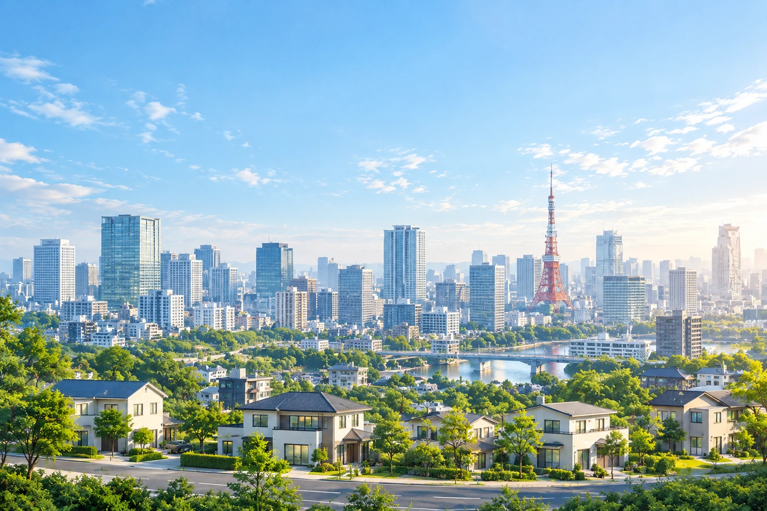 住宅街から都市へ広がる街並み